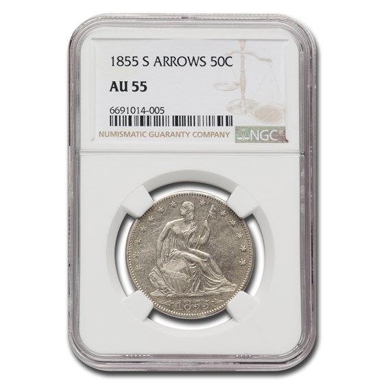 1855-S Liberty Seated Half Dollar AU-55 NGC (Arrows) 1855-S Liberty Seated Half Dollar AU-55 NGC (Arrows)